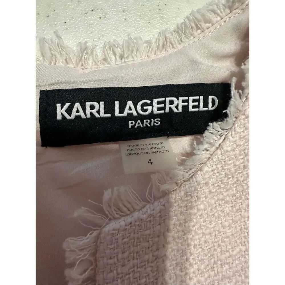Karl Lagerfeld Women's Peach Blush Tweed V-Neck Sleeveless Shift Dress Size 4 - Picture 5 of 9